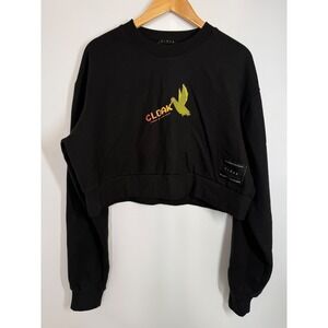 CLOAK Brand Hidden In Plain Sight Black Cropped Sweatshirt Womens Size M USA